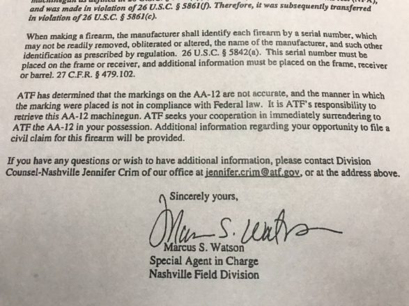 ATF AA-12 Machine Gun Letter